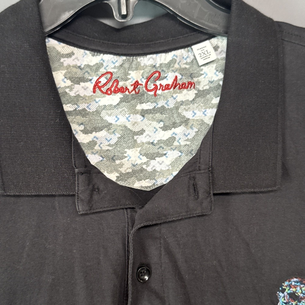Robert Graham Mens Classic Fit Polo Shirt Sz 2XL Black Embroidered Logo - Picture 3 of 5